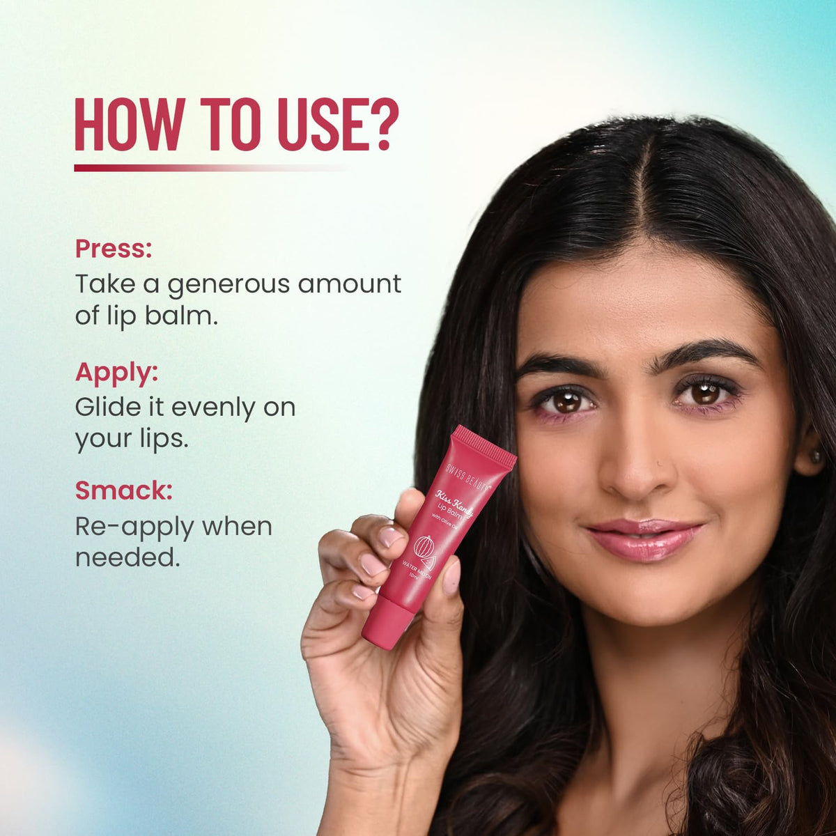 Swiss Beauty Kiss Kandy Tinted Lip Balm | Moisturising Non-Sticky Formula with Olive Oil & Vitamin E | Soft, Smooth & Hydrated Lips All Day | Pomegranate, 10ml