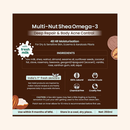 Nat Habit Fresh Whipped Body Lotion, Fresh Malai Lotion Multi-Nut Shea Omega 3, For Deep Skin Repair, Hydration, Body Acne Control & 48 Hours Moisture, 250 ml (Pack of 1)