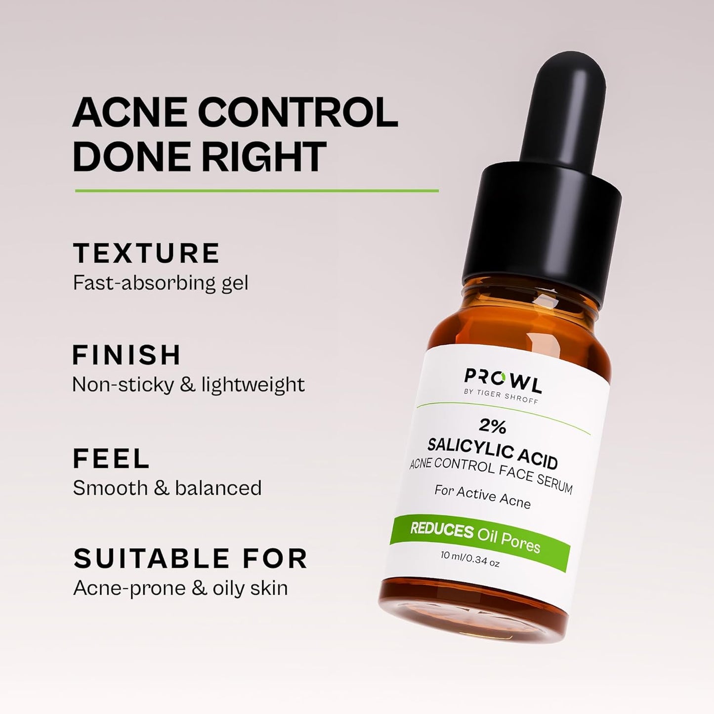 PROWL by Tiger Shroff 2% Salicylic Acid Face Serum for Oily & Acne Prone Skin | Reduces Dark Spots, Pigmentation & Controls Oil for Men | Exfoliating Serum for All Combination Skin | 10ml