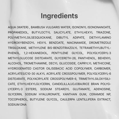 List of ingredients on a product label with a white background
