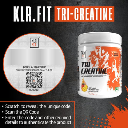 Tri Creatine Powder I Muscle Growth Supplement I 200 Gm I 40 Servings I Boosts Athletic Performance I Fiery Mango Flavour