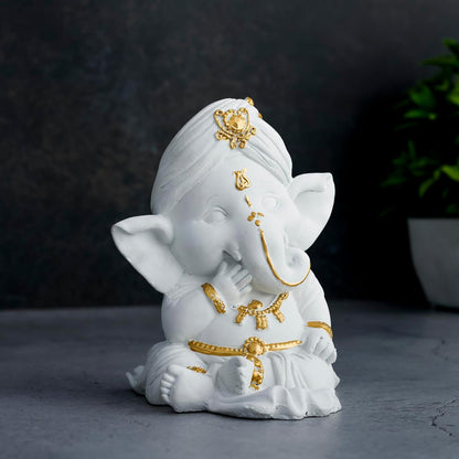 Ganesh ji murti Idol Statue Showpiece Home Decor Items for Living Room and Gifts (White Golden)