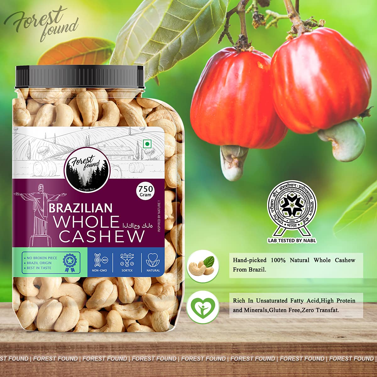 Forest Found 900g Brazilian Jumbo Cashews - Extra Large Whole Kaju - Bigger Than W320 Premium Grade - 100% Natural & Fresh Healthy Dry Fruit