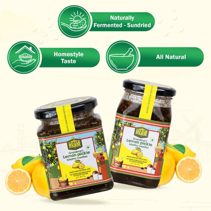 THE LITTLE FARM CO Sweet & Sour Lemon Pickle - Nimbu ka Achar | Oil Free | Homestyle Khatta Meetha Nimbu Pickles | No Added Preservatives, Artificial Colours & Flavours | Traditional Recipe