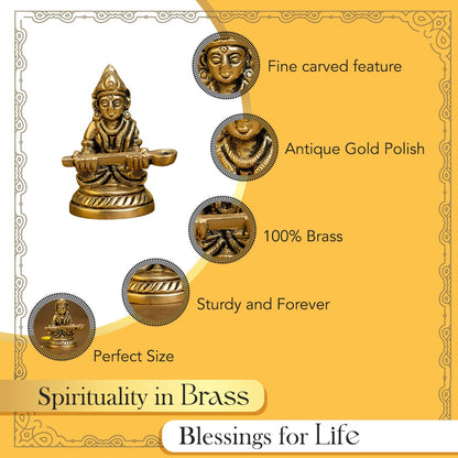 100% Pure Brass Annapurna Devi Idol Murti | Annapoorani Statue Pooja Room Home Temple Decor | Annapurna MATA Figurine Kitchen Blessing Hotel Counter Housewarming Gift Spiritual Decor