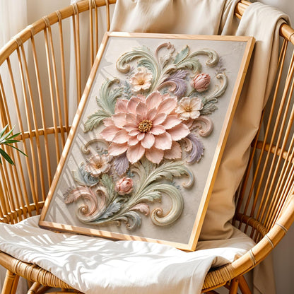 Floral Botanical Wall Painting with Frame, Premium Textured Flower and Leaf Artwork, Pastel Nature Wall Decor Framed for Living Room, Bedroom, Office and Home Decoration (Art-8,13x19inch)