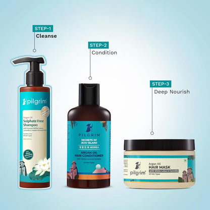 Pilgrim Mild Sulphate Free Shampoo (Argan Oil) For Dry Frizzy Hair, Men and Women, No Sulphate No Paraben, Korean Beauty Secrets (Shampoo), 200ml