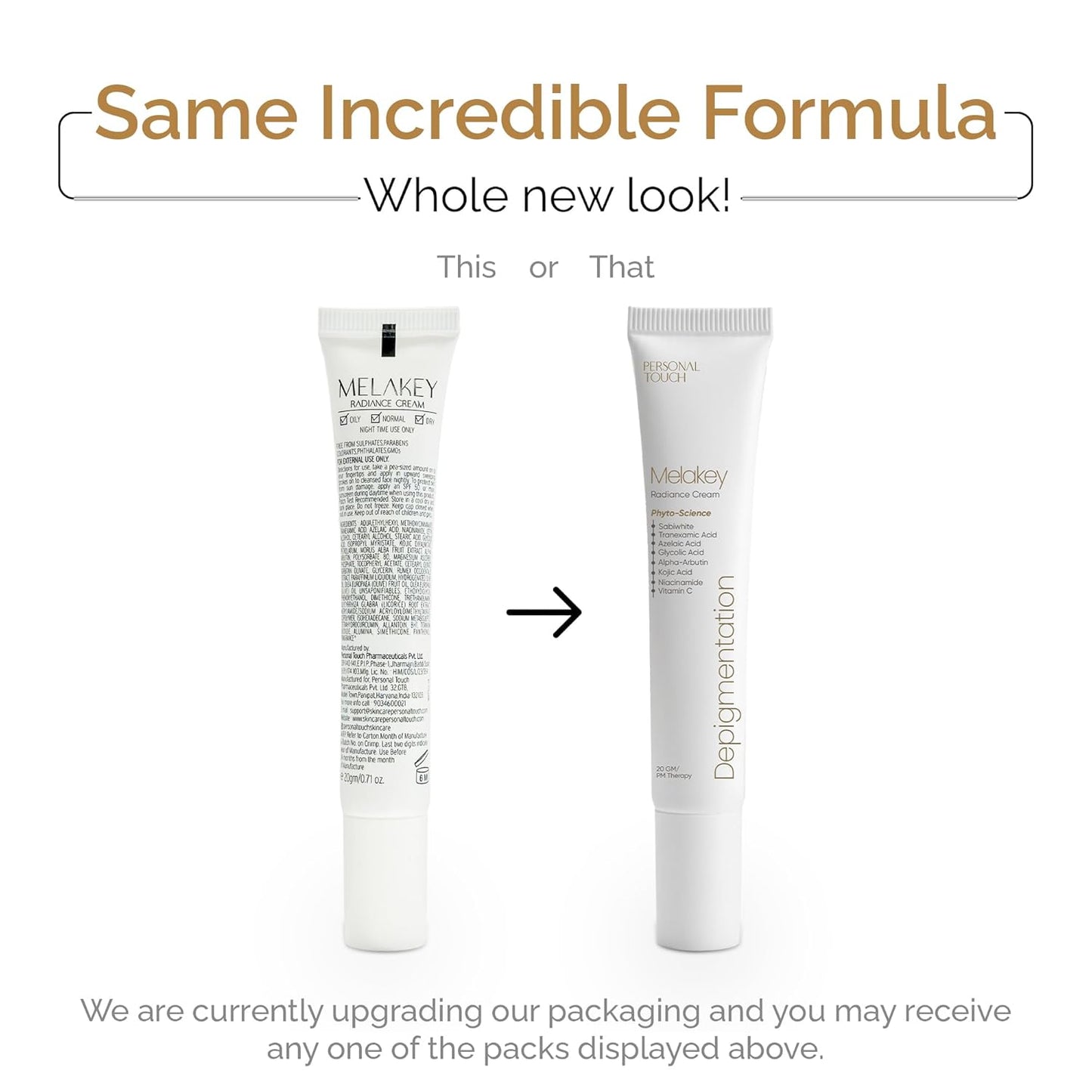 Personal Touch Melakey Radiance Cream for Hyperpigmentation & Melasma | Pigmentation Removal Cream | 5% Azelaic Acid | Dark Spot Corrector with Glycolic Acid & Niacinamide for Even Skin Tone | 20gm
