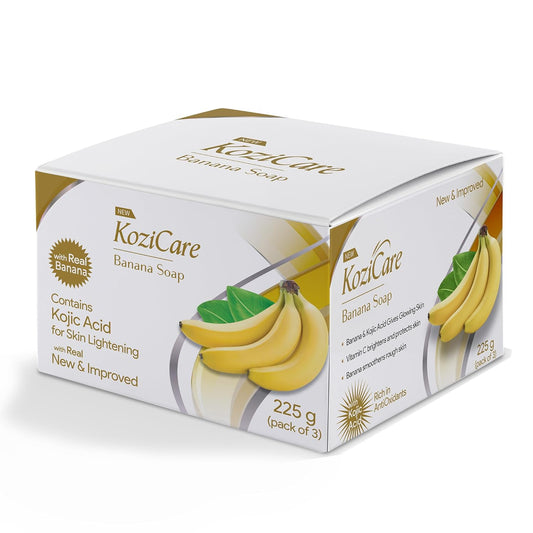 Kozicare Kojic Acid & Banana Soap | Body Tan Removal Soap | Bath Soap for Men & Women | Reduces Dark Spots & Hyperpigmentation | For Glowing Skin 75g - Pack of 3