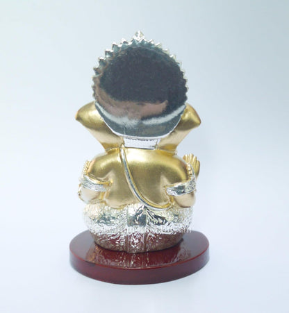 Handcrafted Poly Resin Ganesha Statue with Base - Perfect for Car Dashboard, Office Desk, Shelves, and Home Decor - Ideal Housewarming Gift! (MUKUTGOLD-SIL-ANTIQUEMDF 3" 5)