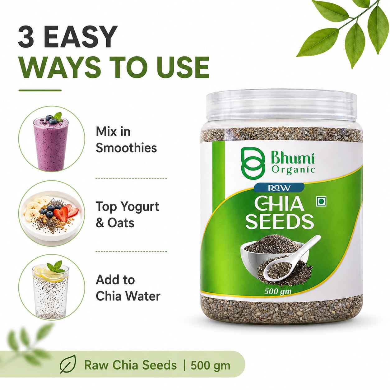 Bhumi Organic Chia Seeds 500g | Seeds for Eating, Rich in Calcium, Rich in Protein, Rich in Fibre