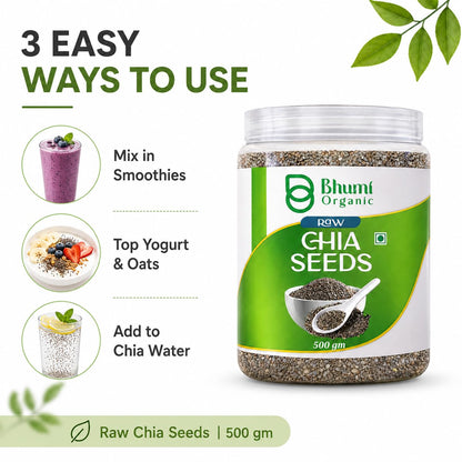 Bhumi Organic Chia Seeds 500g | Seeds for Eating, Rich in Calcium, Rich in Protein, Rich in Fibre