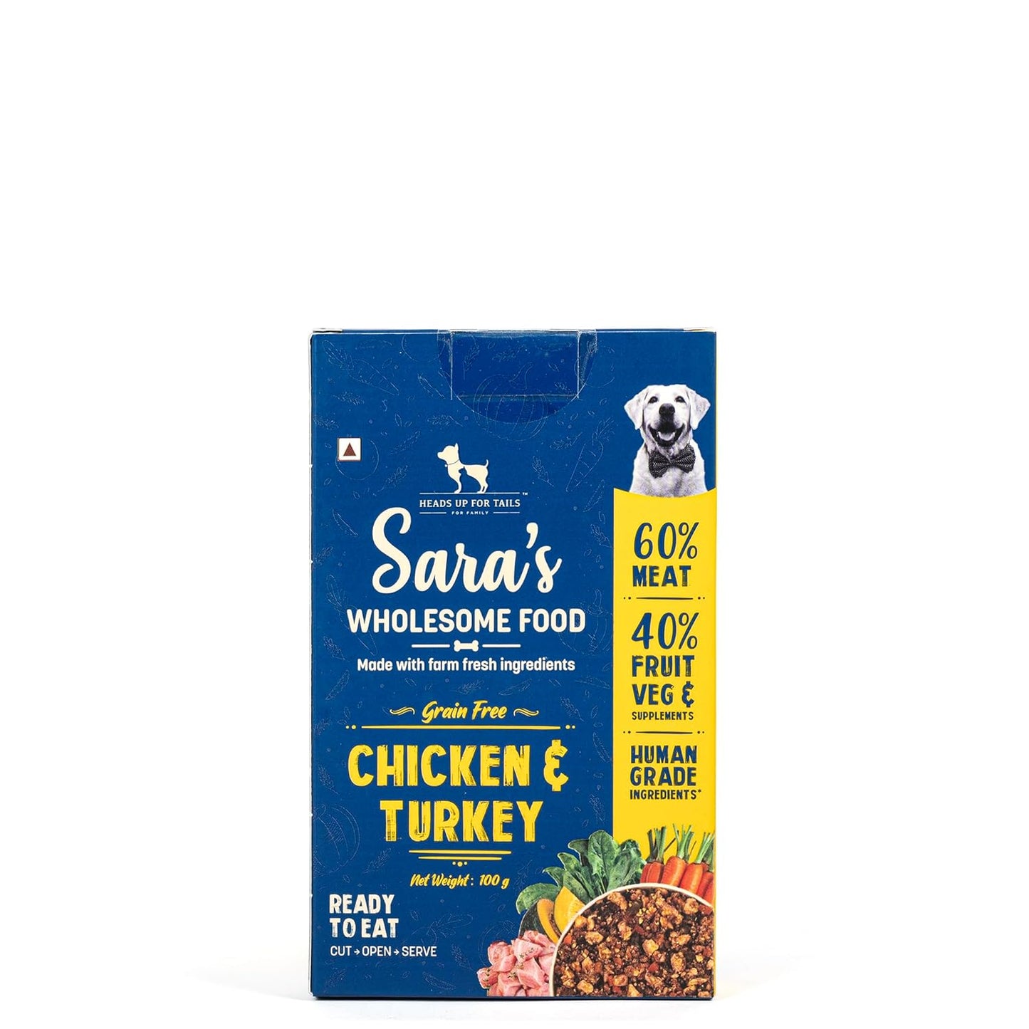 Sara's Wholesome by HUFT Grain-Free Chicken & Turkey Dog Food - 100 gm | Human Grade Ingredients | Gluten Free | Balanced Meal for Adults & Puppies