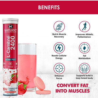 Naturyz L-Carnitine supplement with benefits listed on a white background