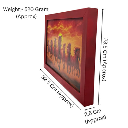 Seven Red Horse Painting With Frame | Natural Paintings for Living Room | Size 33 x 23 cm | Wall Scenery for Bedroom, Office, Home Decor | Pack Of 1