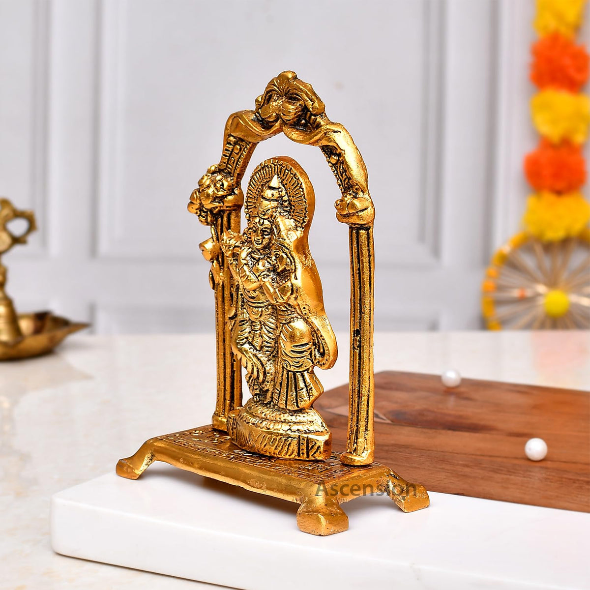 Designer Metal Radha Krishna Couple Idol Showpiece for Home Decor & Office Decor (Golden, Medium)