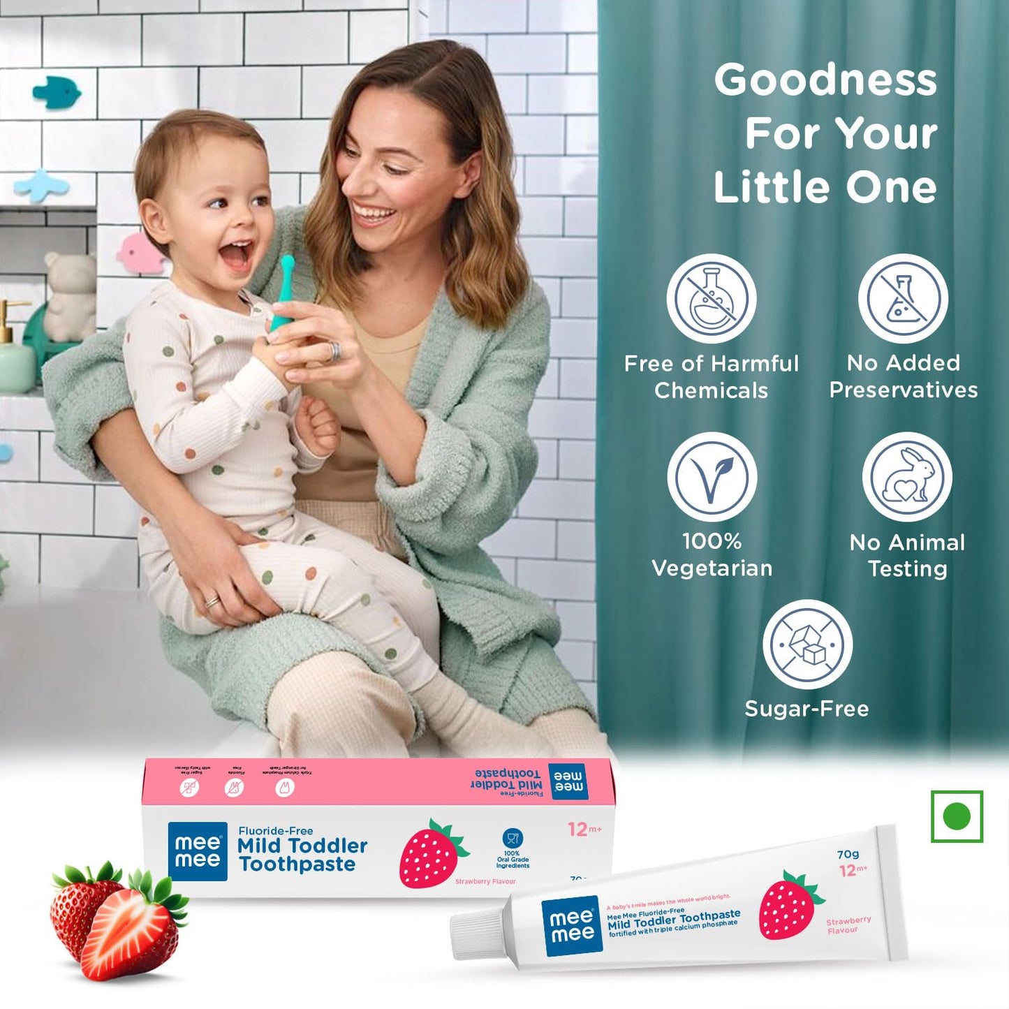 Mee Mee Fluoride Free Baby Toothpaste for Kids & Toddlers | Safe to Swallow Training Toothpaste | Strawberry Flavor | Cavity Protection | Gentle Oral Care | 70g
