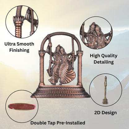 Radha Krishna Jhula Idol for Car Dashboard – Copper Finish Divine Couple Figurine Spiritual Decor for Home & Travel (S907-CPR)