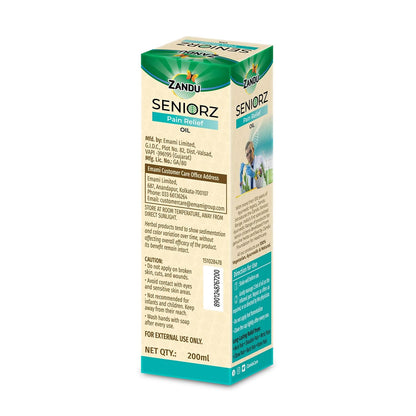 Zandu Seniorz Pain Relief Oil, 200ml, Helps Reduce Joint & Muscular Pain, Long lasting relief from Knee, Neck, Back, Shoulder, Wrist Pain, 100% Ayurvedic & Natural