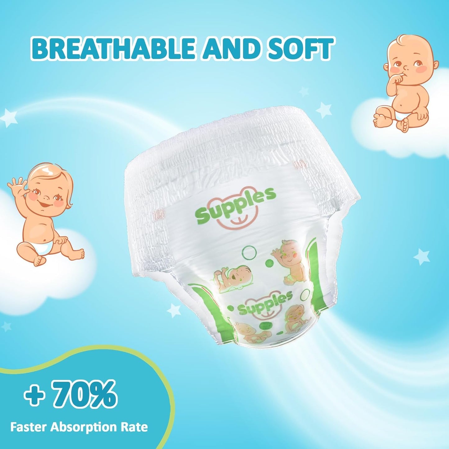 Supples Premium Baby Diaper Pants | 54 Baby Diapers | XL | 12-17 Kg | 12 Hrs Absorption | Cushiony Cotton Soft Fabric | Phthalates-Free | Triple Leak Guard