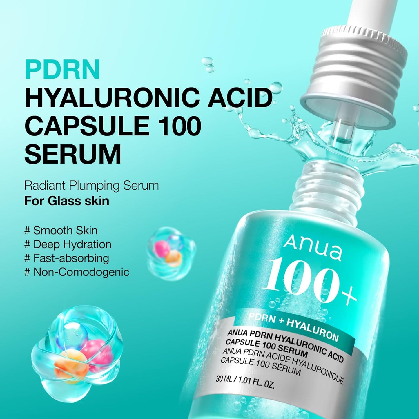 Anua Pdrn Hyaluronic Acid Capsule 100 Serum with Collagen For Plump, Dewy, Radiant Glass Skin