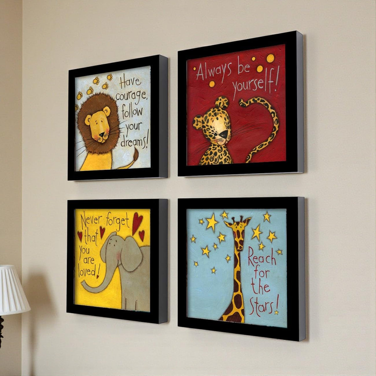 Motivational Animals Wall art paintings for living room, Motivational Quotes Framed Painting, set of 4, 9x9 Inch