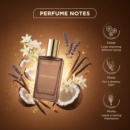 BELLAVITA Vanilluxe | Long Lasting | 20ml | Perfume for Man |Unisex Perfume | Cedarwood, Jasmine | Musky, Floral, Vanilla Premium Fragrance