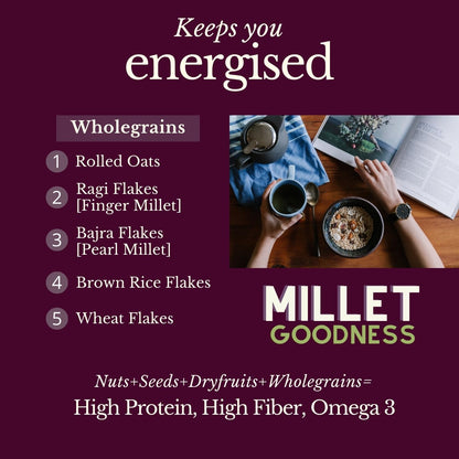Fulfilling Muesli Fruit & Nuts - Nuts Berries Seeds | Pumpkin, Flax & Chia Seeds, Antioxidant Rich Cranberry, Rolled Oats + Millet Flakes | No Refined Sugar, Healthy Breakfast 700g