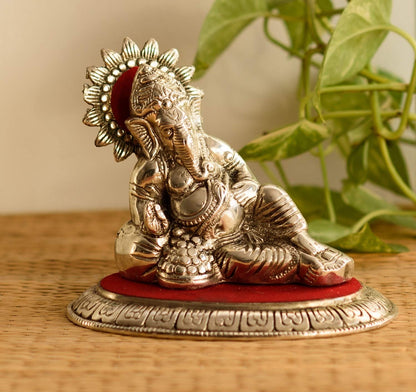 Brass Ganesha Idol Sitting with Musand Pillow - Lord Ganesha Idol for Home Decor Office Car Dashboard- Ganesha Statue for Puja Room- Ganpati Murti- God Statue Gift for Diwali, Birthday