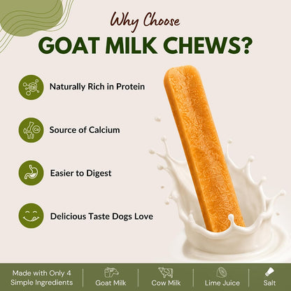 HYE Pets Goat Milk Dog Chews, Rawhide Free Long Lasting Natural Chew Treats, High Protein & Calcium Rich, Easily Digestible Dental Chews, Medium - 2 Chews