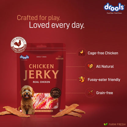 Drools Adult Dog Treat Chicken Jerky 60g | Real Chicken Flavour | No Grains | No Gluten | Prevent Food Allergy or Sensitivity | Firm Texture | Chewy Nature
