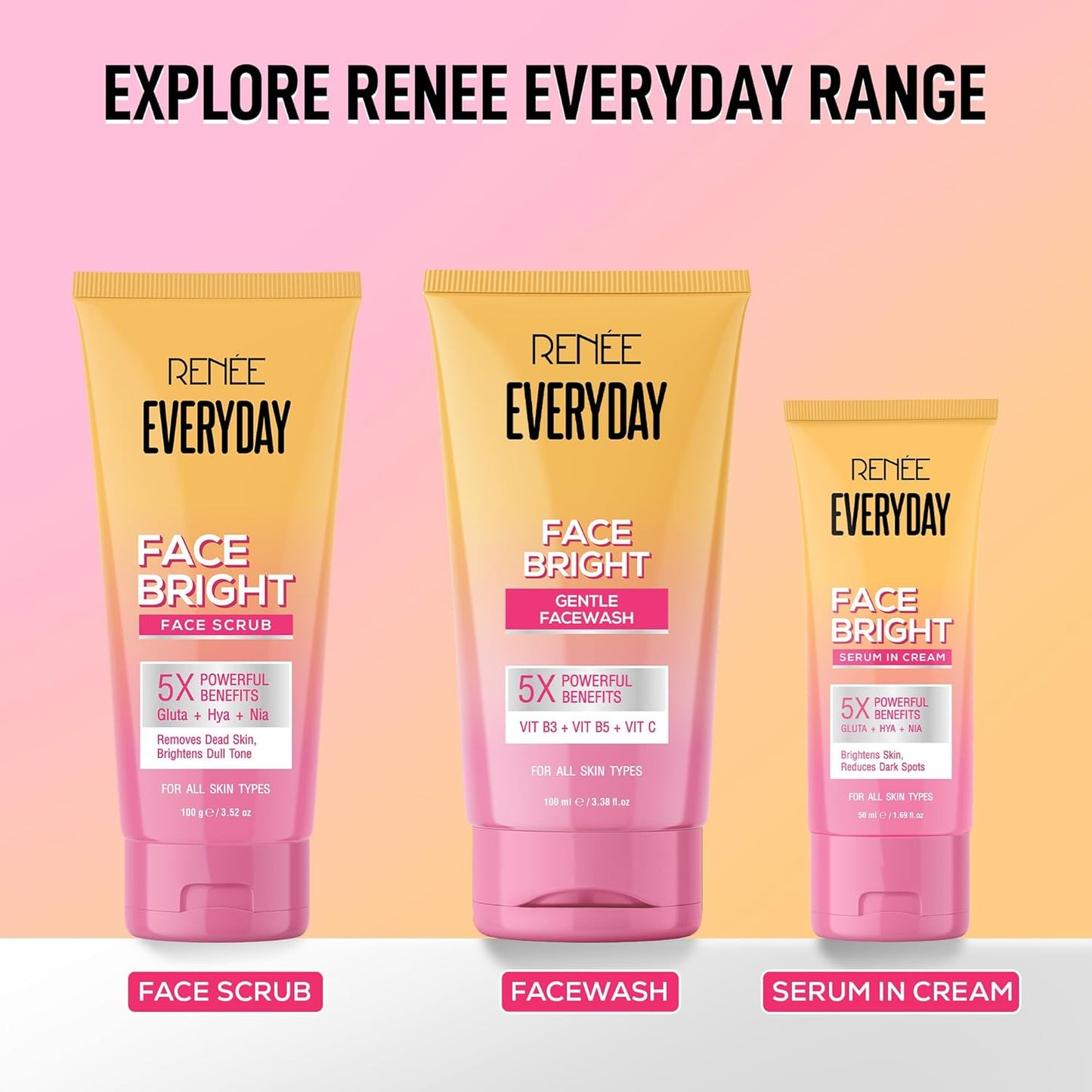 RENEE Everyday Face Bright Face Scrub | Gently Exfoliates Dead Skin | Brightens Skin, Evens Skin Tone & Texture | Infused With Niacinamide, Glutathione & Hyaluronic Acid | 100g