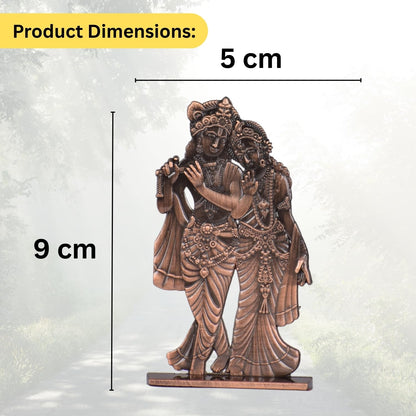 Big Radha Krishna Murli Idol for Car Dashboard – Copper Finish Krishna Radha Ji Statue Spiritual Decor for Home, Car & Office (S1007-CPR)