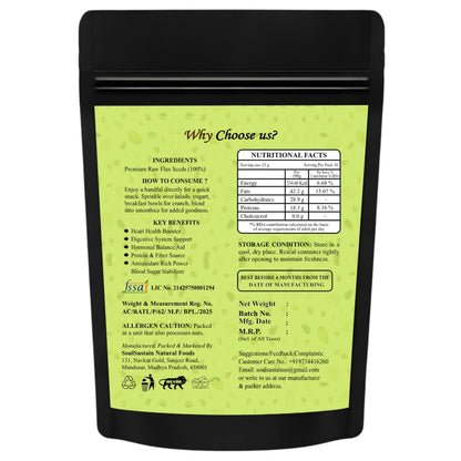 SoulSustain Flax Seeds Brown | Raw Linseed for Eating | Omega 3 Rich Seeds | High Fiber Flaxseed for Digestion, Heart Health, Weight Management | Vegan Gluten Free Superfood