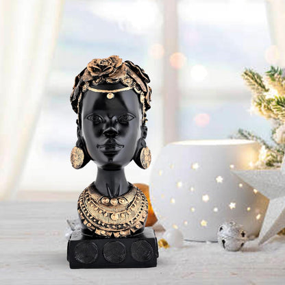 African Lady Statue with Pot|Stunning Cultural Home Décor (Pack of 1, Black & Gold, Model 3)