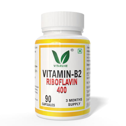 VITARUHE® Vitamin B2 Riboflavin – High Potency Vitamin B2 for Energy, Metabolism, Vision & Skin Health | Supports Red Blood Cell Formation & Nervous System Function | 90 Vegan Capsules | No Artificial Additives | Non-GMO
