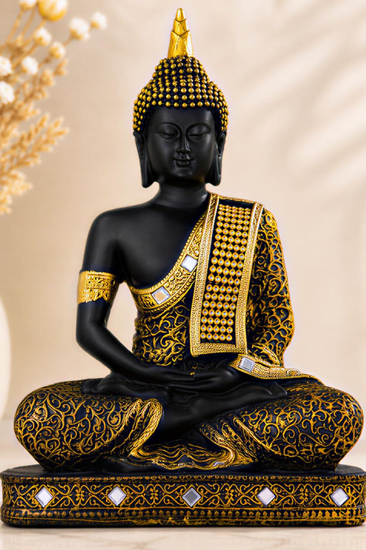 New Limited Edition 25 Centimetre Meditating Sitting Buddha Idol Statue showpiece Home Decor Decoration Items for Living Room and Gifts (Golden3_Black)