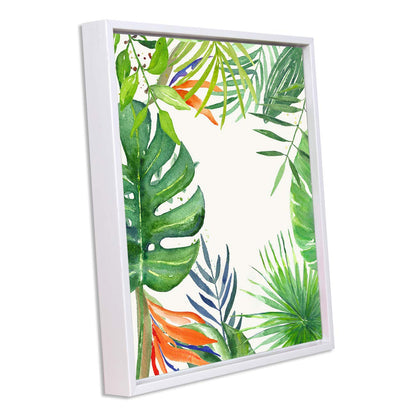 Tropical Green Leaves Framed Canvas Wall Art Painting for wall decoration | Botanical Leaf Nature Inspired Painting for Living Room, Bedroom and Office, 11x13 Inch