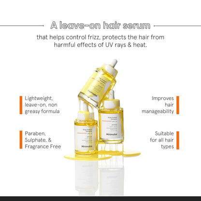 Minimalist Hair Serum for Dry Frizzy Hair with SPF 30, Keratin, Argan Oil & Ceramides| Heat Protection Serum, Smoothens & Protects From UV | Lightweight | Leave In For Women & Men | 50 ml