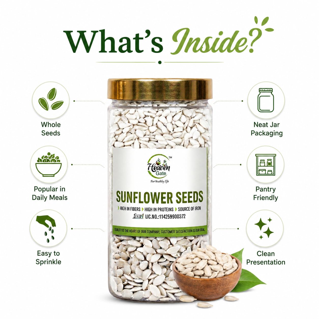 Heaven Gate Raw Sunflower Seeds | High in Vitamin E, Dietary Fibre & Protein | Raw Seeds for Eating | Healthy Snacks | Baking & Cooking | Diet Food | Edible