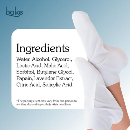 BAKE AHA + BHA Peeling & Exfoliating Foot Mask For Baby Soft Feet with Lactic Acid & 1% Salicylic Acid | Reduces Dry Skin & Hard Calluses | Hydrates Skin, Fades Marks & Removes Hard Skin | For Men & Women