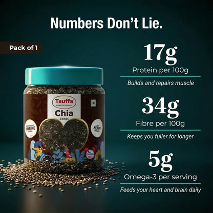 Tauffa Chia Seeds 250g | Natural Superfood Seeds | Rich in Fiber, Protein & Omega-3 | Healthy Weight Management & Energy Support | Vegan & Gluten Free
