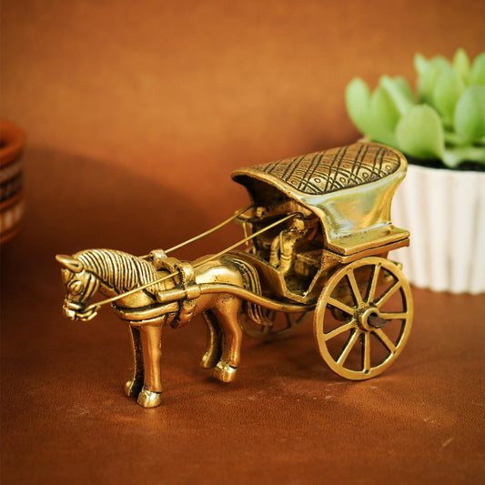 100% Pure Brass Horse Cart for Home Decor | Tanga Showpiece Brass Antique Decor Item | Indian Handicrafts Artifacts for Living Room Home Decorative Items & Foreigners Gift