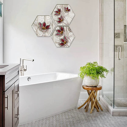 Floral Wall Painting For Living Room Hexagonal Set of 3 (C)