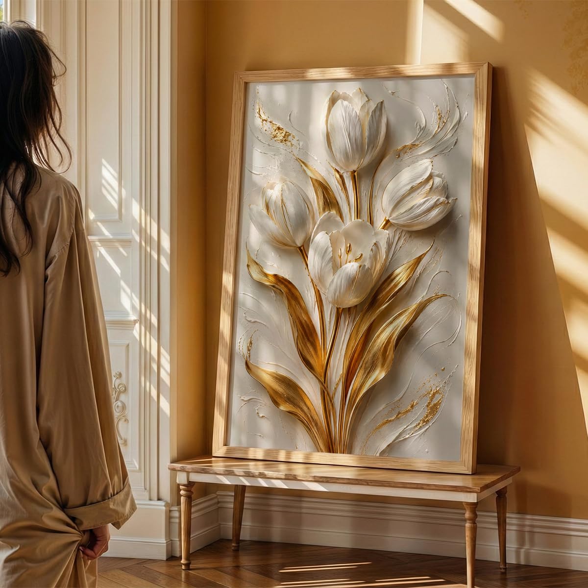 Floral Botanical Wall Painting with Frame | Premium Textured Flower & Leaf Artwork, Pastel Nature Wall Decor Framed for Living Room Bedroom Office and Home Decoration (Art-9,13x19inch)