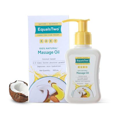 EQUALSTWO by Zydus Nourishing Baby Massage Oil 100ml, 100% Natural Non-Greasy Moisturizing Baby Oil for New Born, Strengthen Muscles & Bones, All Skin Types, Hypoallergenic, Dermatologically Tested, (Pack 1)