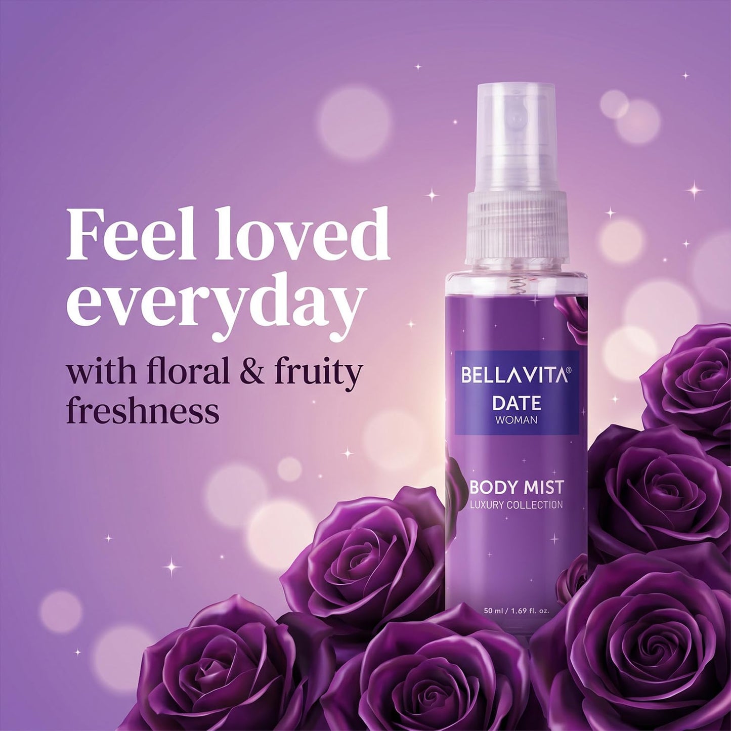 BELLAVITA Date Woman | Body Mist | 50ml | Refreshing Floral, Fruity & Vanilla | Long Lasting | with Pink Pepper and Red Fruits