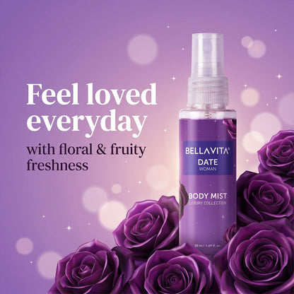 BELLAVITA Date Woman | Body Mist | 50ml | Refreshing Floral, Fruity & Vanilla | Long Lasting | with Pink Pepper and Red Fruits