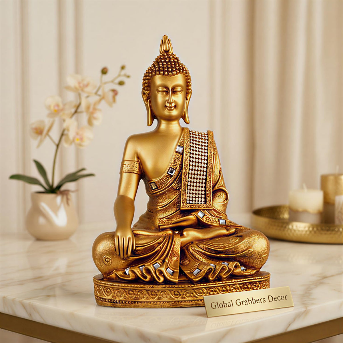 Buddha Idol Statue | Home Decoration Items for Living Room (GOLDEN4)