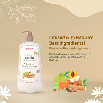 Pigeon Baby Lotion with Marshmallow Root Extract, Carrot Seed Oil, Sweet Almond & Olive Oil – Soothing, Lightweight Moisturizer for Delicate Skin, No Paraben, Sulphate & Alcohol -500 ml
